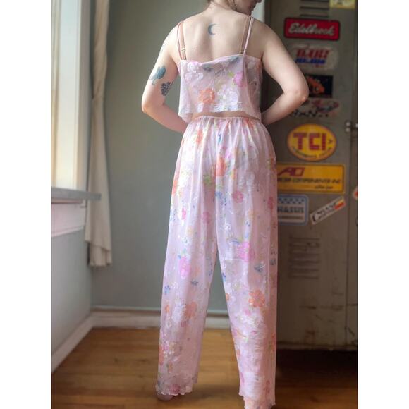 Vintage 1997 Victoria’s Secret Floral Mesh Lounge Set | Cami Wide Leg Pants | M - Picture 4 of 9